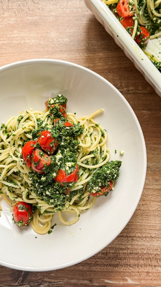 pasta met feta en spinazie